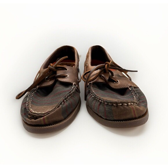 Sperry A/O Limited Edition Men's Top Sider Oil Cloth Olive Plaid Size 8.5 M - Picture 2 of 9